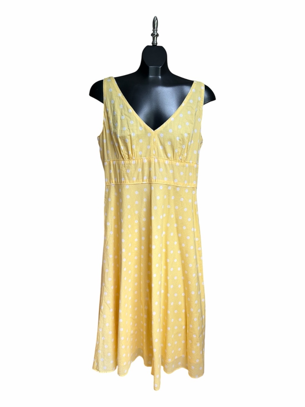 Jones New York Yellow Polka Dot V-Neck Midi Dress Size 12